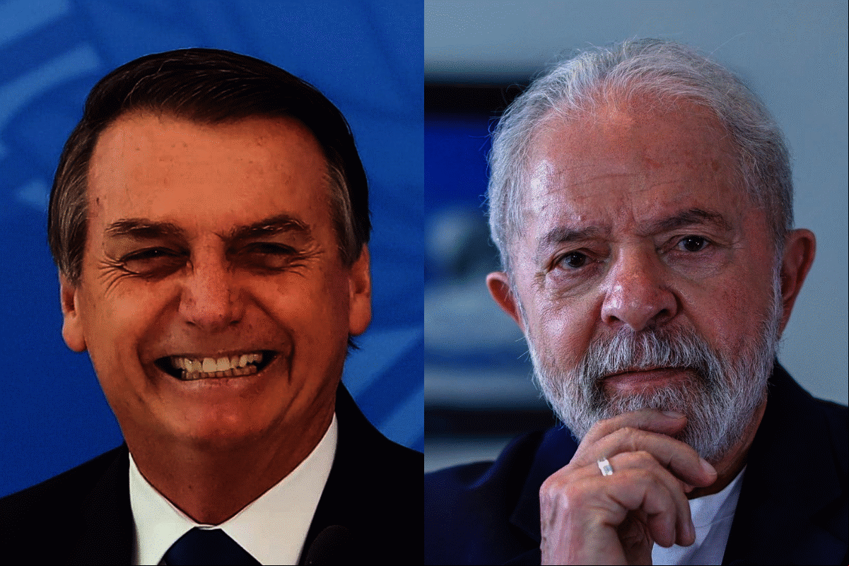 Á esquerda, o presidente Jair Bolsonaro com 45,1%, e à direita, o ex-presidente Lula com 29% das intenções de Voto em Santa Catarina. Á esquerda, o presidente Jair Bolsonaro com 45,1%, e à direita, o ex-presidente Lula com 29% das intenções de Voto em Santa Catarina.